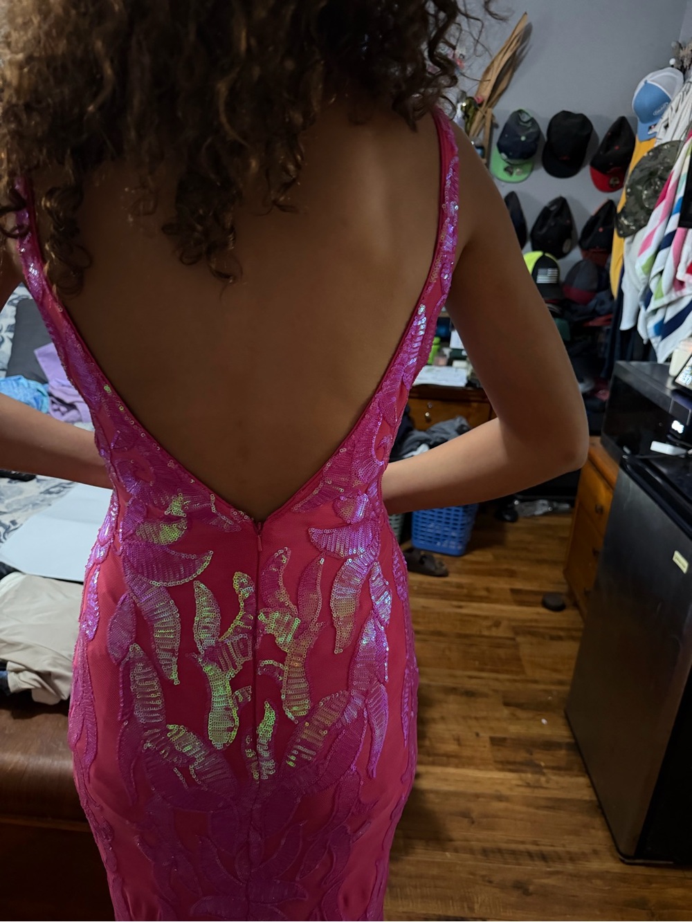 Jovani Hot Pink Sequin Maxi Dress - Picture 12 of 12